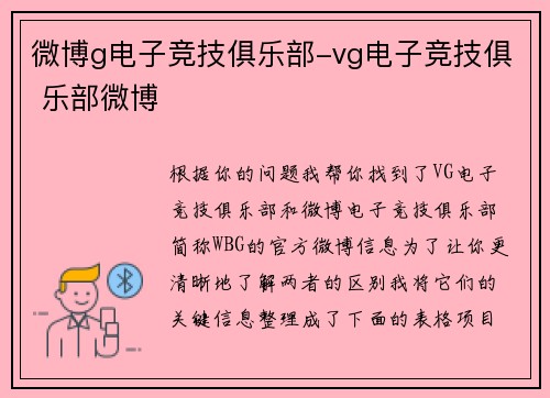 微博g电子竞技俱乐部-vg电子竞技俱 乐部微博